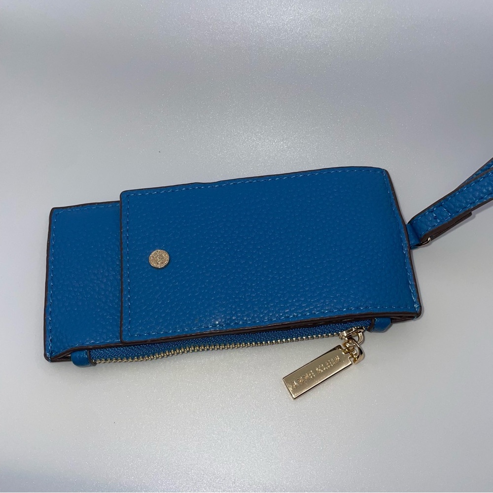 Anne Klein Flap Wallet Wristlet Credit Card Case Light Blue Faux Leather ZipSnap